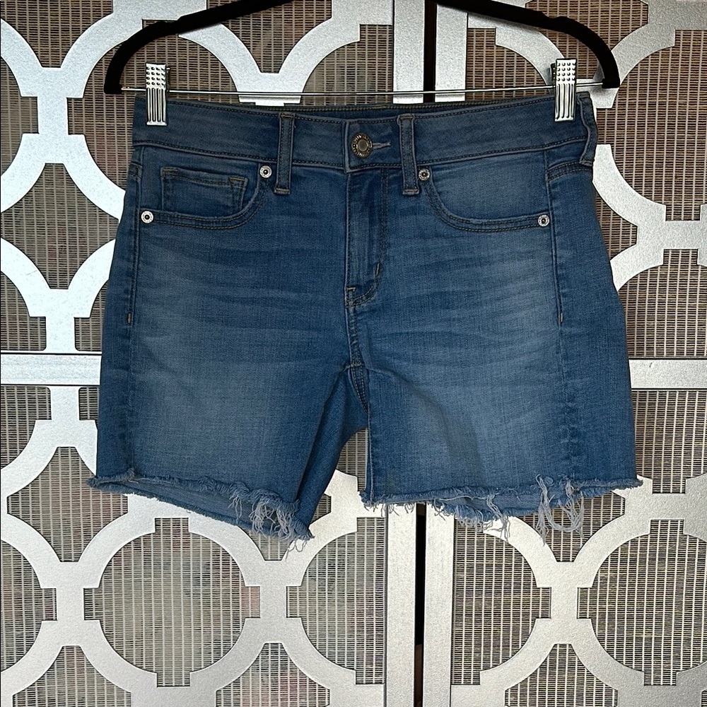 American Eagle Outfitters Blue Jean Shorts with Frayed Hem